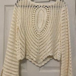 Cropped Crochet Bell-Sleeve Sweater